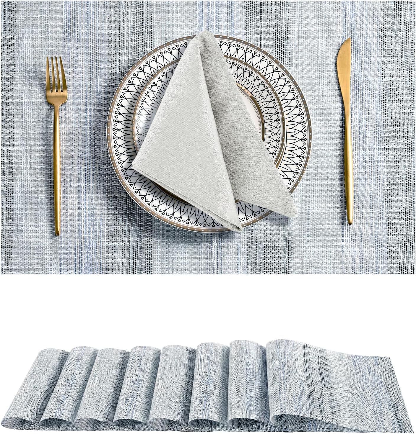 Leetaltree LightSteel Blue Placemats Set of 8 - Heat Resistant Non-Slip Place mats for Dining
