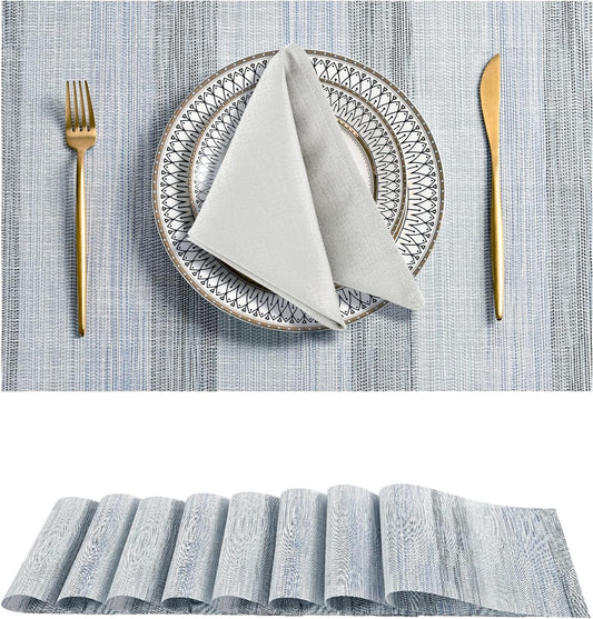 Leetaltree LightSteel Blue Placemats Set of 8 - Heat Resistant Non-Slip Place mats for Dining