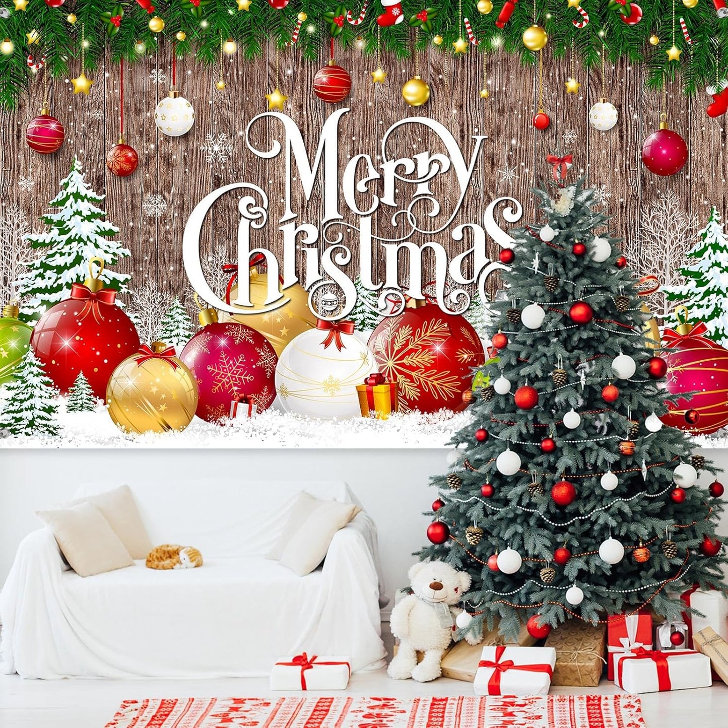 Irenare Christmas Backdrop Merry Christmas Banner Party Decoration Xmas Photography Background