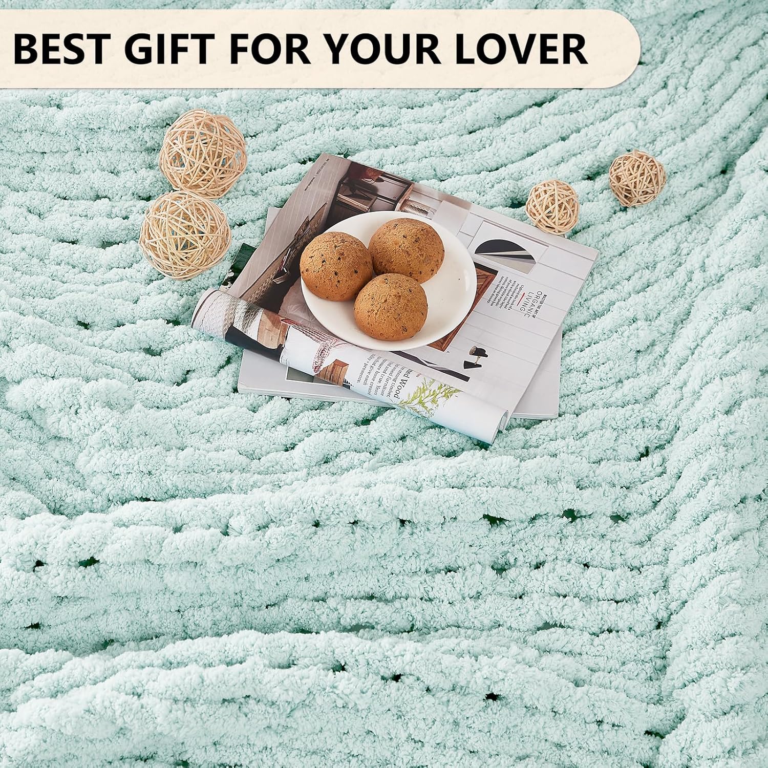 L'AGRATY Chunky Knit Blanket Throw: 60''x80'' Chenille Chunky Knitted Throw Blanket for Bed Couch