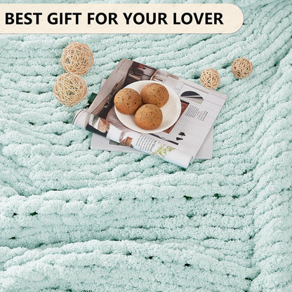L'AGRATY Chunky Knit Blanket Throw: 50''x60'' Chenille Chunky Knitted Throw Blanket for Bed Couch