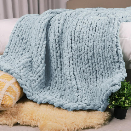 Carriediosa Chunky Knit Throw Blanket 50" X 60", 100% Hand Made Large Chenille Loop Yarn Soft