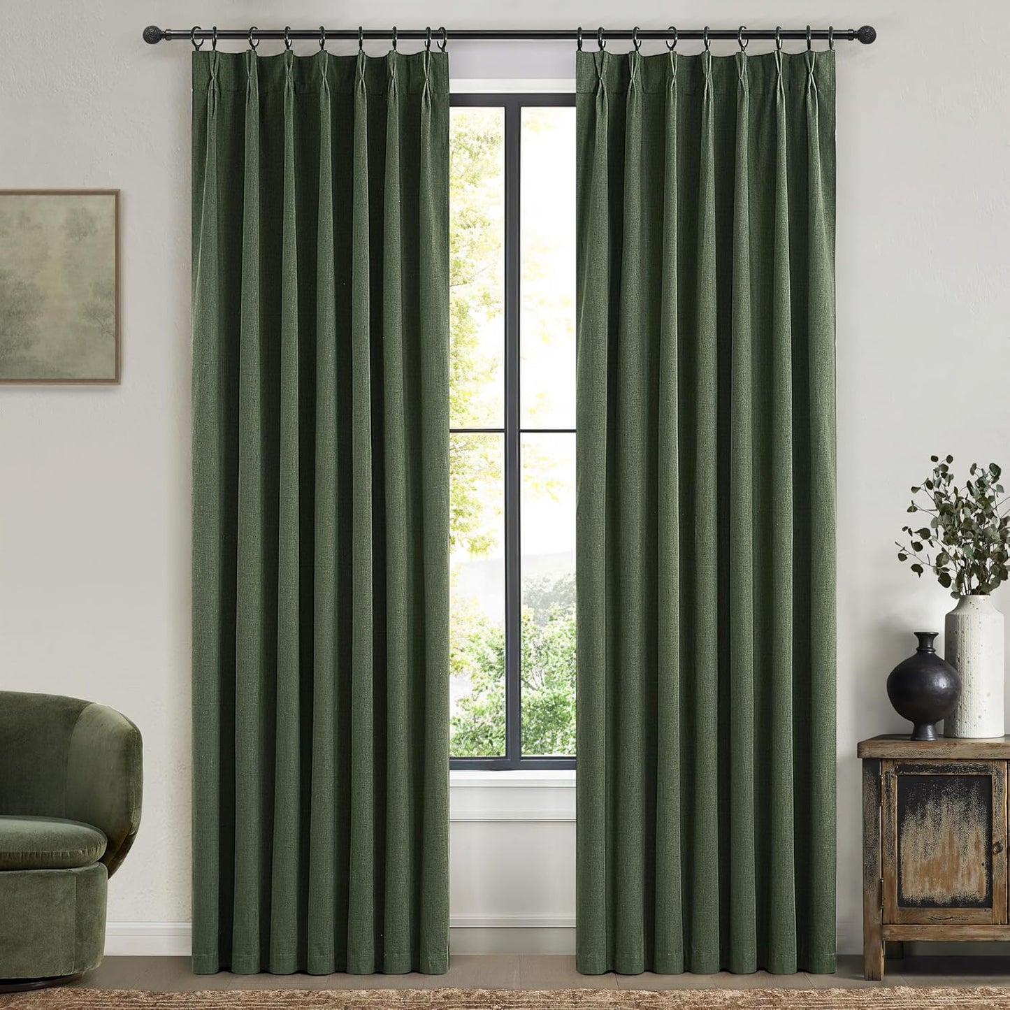 Olive Green Bedroom Curtains 84 Inch Length 2 Panels Set Burg,Pinch Pleated Decorative Blackout