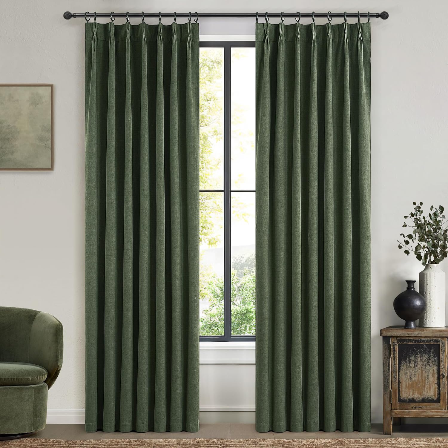 Olive Green Bedroom Curtains 84 Inch Length 2 Panels Set Burg,Pinch Pleated Decorative Blackout
