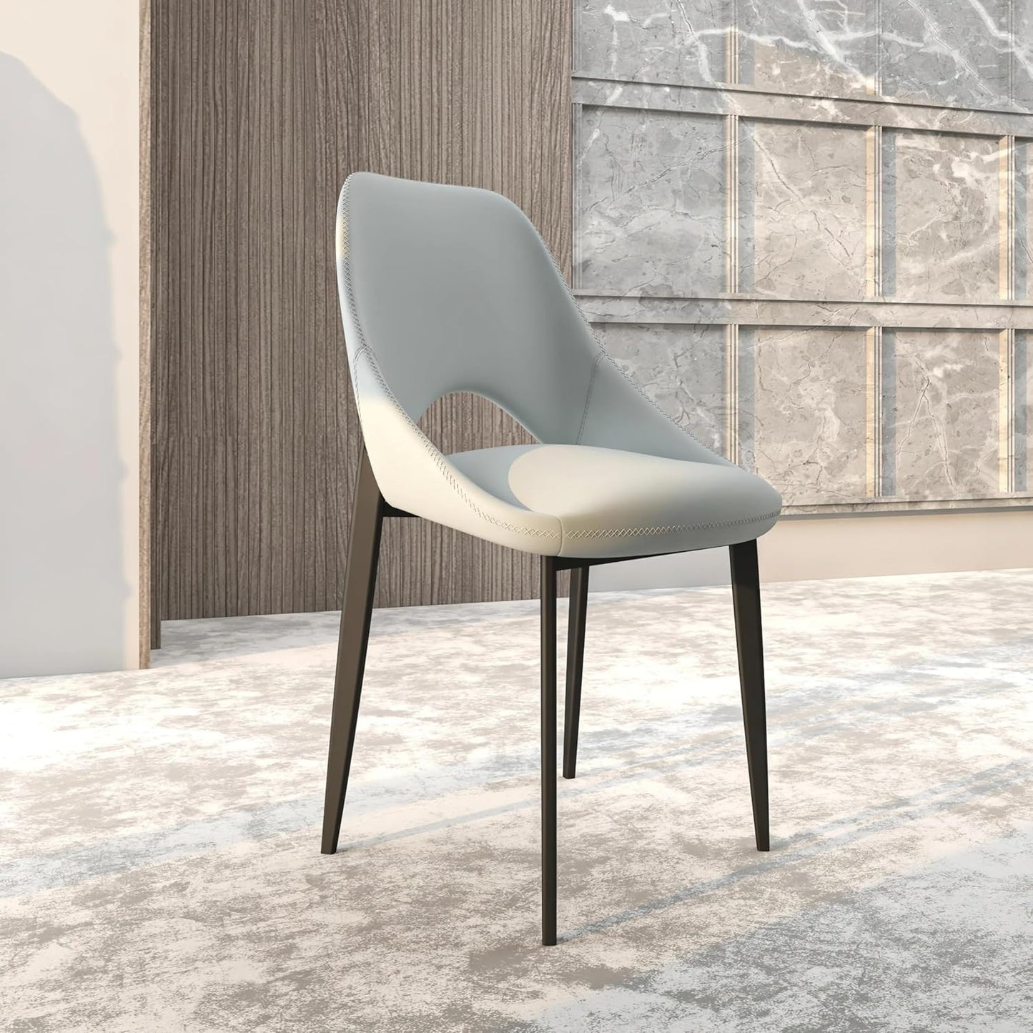 LeisureMod Amalfi Upholstered Fabric Dining Chair – Modern Side Chair with Iron Legs, Mid-Century