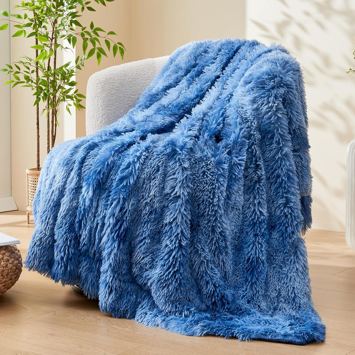 GONAAP Fuzzy Faux Fur Throw Blanket Indigo Super Soft Cozy Plush Fuzzy Shaggy Blanket for Couch