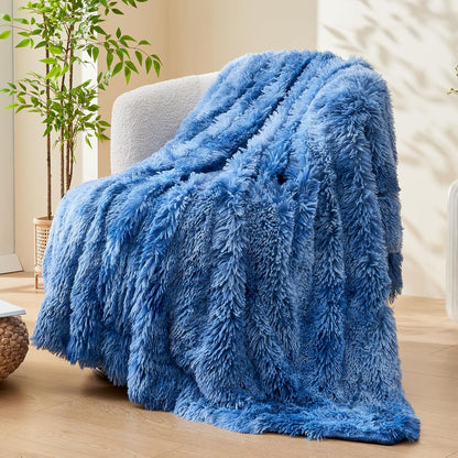GONAAP Fuzzy Faux Fur Throw Blanket Twin Size Indigo Super Soft Cozy Plush Fuzzy Shaggy Blanket for