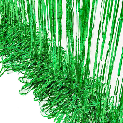 BRAVESHINE Green Metallic Tinsel Foil Fringe Curtains - 2 Pack 3.2 x 8.2 ft Metallic Photo Backdrop