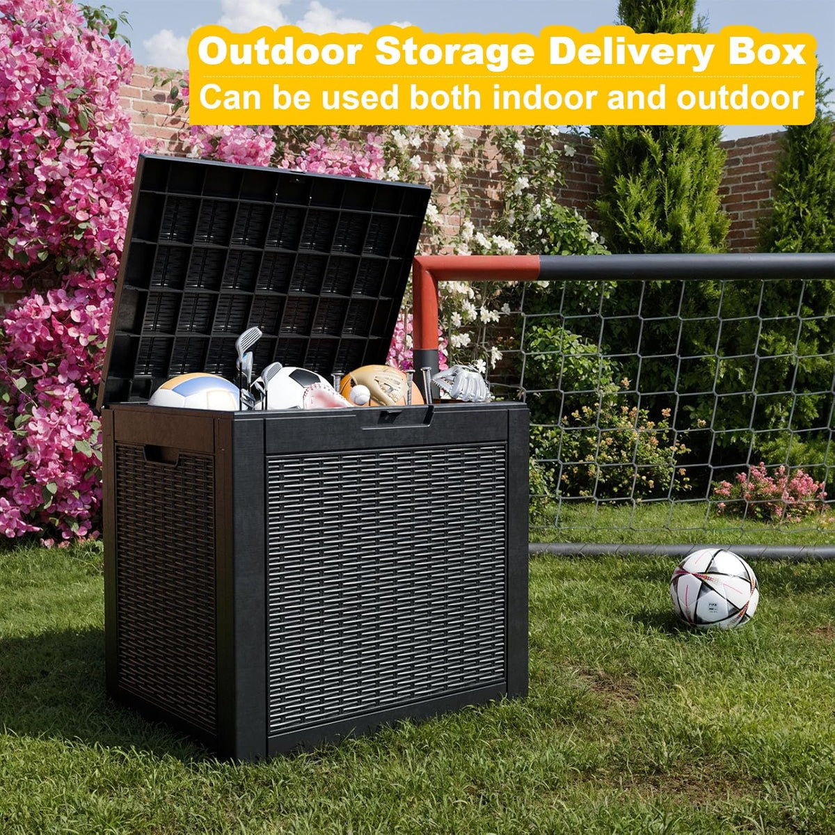 30 Gallon Wicker Pattern Resin Deck Box, Lockable Patio Outdoor Storage Box for Furniture, Garden