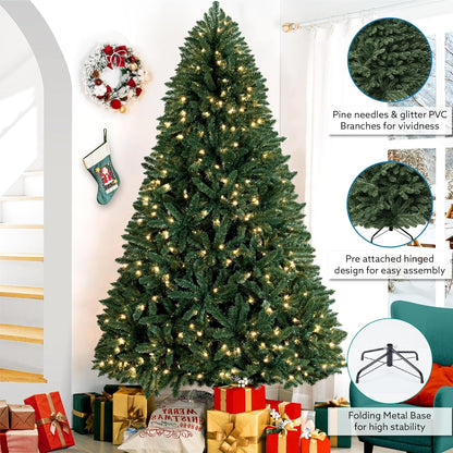 Prague 7.5ft Prelit Artificial Christmas Tree with Foot Pedal, 1717 Branch Tips, 550 Warm Lights