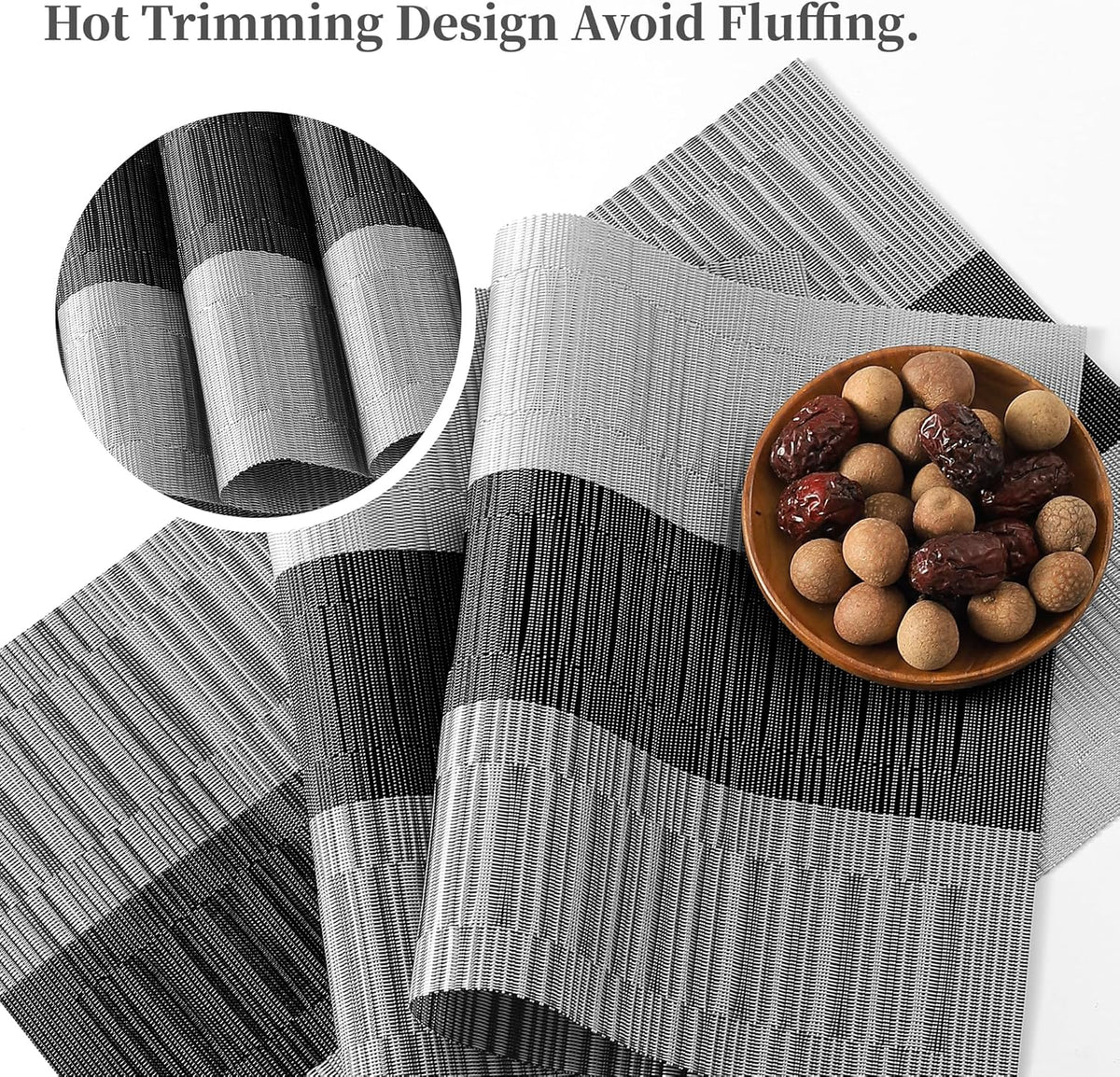 Leetaltree Grey with White Striped Placemats Set of 4 - Heat Resistant Non-Slip Place mats for