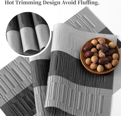 Leetaltree Grey with White Striped Placemats Set of 6 - Heat Resistant Non-Slip Place mats for