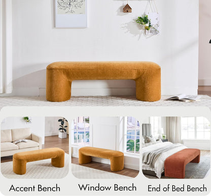 3-Piece 53" Comfy Upholstered Dining Bench with 2 Ottomans, Accent Waterfall Bench Modern End of