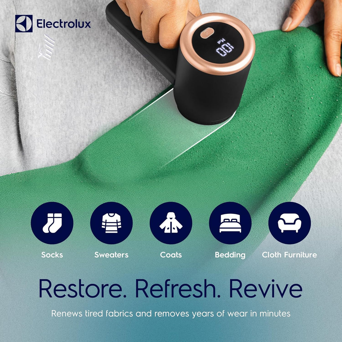 Electrolux Rechargeable Fabric Shaver | 3-Speed Lint Remover for Clothes & Furniture | Eliminates
