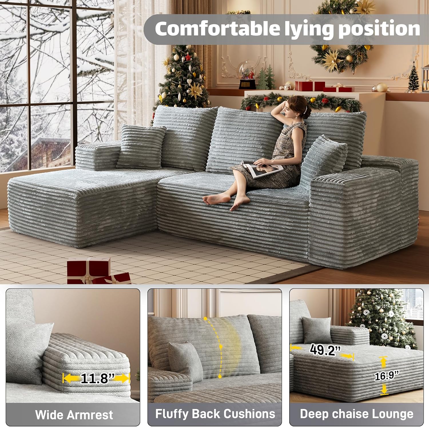 HYJT-H&K Modular Sectional Sofa Cloud Couch, 107" Comfy L Shaped Sectional Couches for Living Room