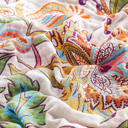 Boho Throw Blanket for Bed, 100% Cotton Soft Rustic Quilt Fall Blanket, 50"x60" Floral Printed