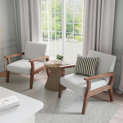 HNY Mid Century Armchair with Wood Frames, Linen Upholstered Living Room Arm Chair, for Living