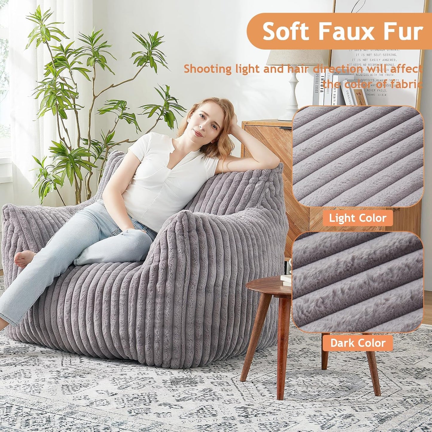 Giant Bean Bag Chairs for Adults with Filling Plush Fluffy Bean Bag Chairs for Teens with Armrests