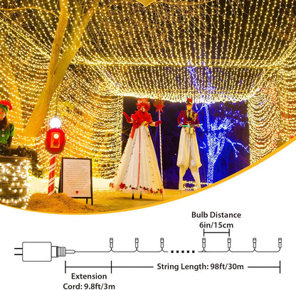 98FT 200 LEDs String Lights Waterproof Fairy Lights 8 Modes with Memory 30V UL Certified Power