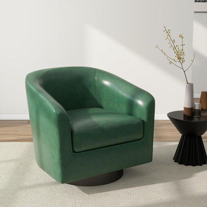 Swivel Barrel Accent Chair, Modern Round Faux Leather Arm Chair for Living Room, Bedroom, Comfy