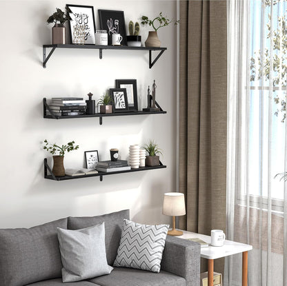 Heimlove Floating Shelves for Wall, 36 Inch Long Wood Floating Bookshelf Set of 3, Wall Mounted
