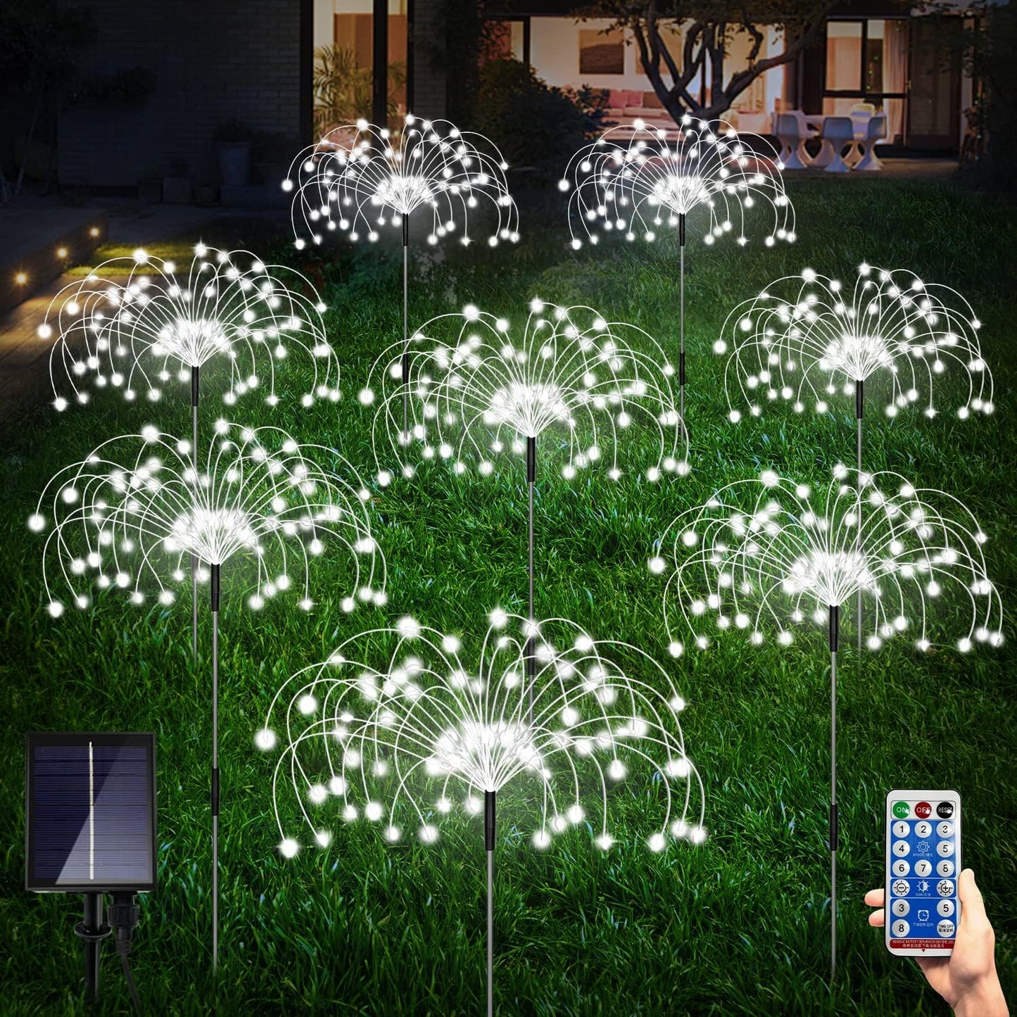 8 Pack Outdoor Solar Garden Lights, Firework Lights Solar Powered 8 Modes, Solar Landscape Lamp