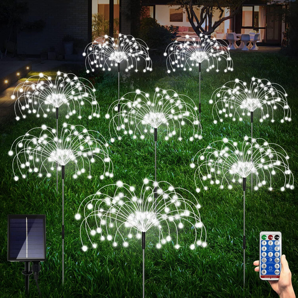 8 Pack Outdoor Solar Garden Lights, Firework Lights Solar Powered 8 Modes, Solar Landscape Lamp