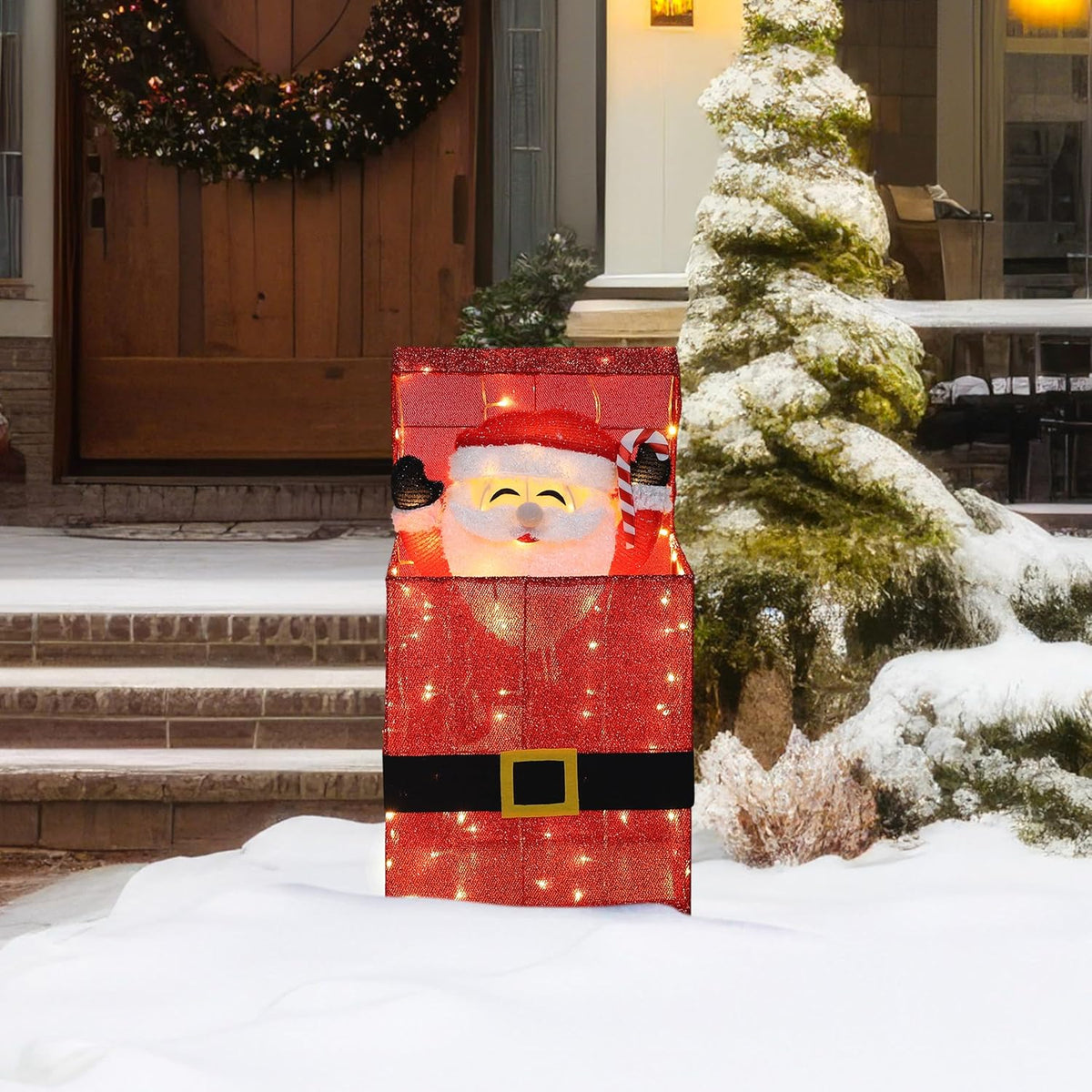 Light Up Electric Santa Claus Decor with 100 LED Lights, 3D Pre-Lit Animated Santa Claus for Xmas