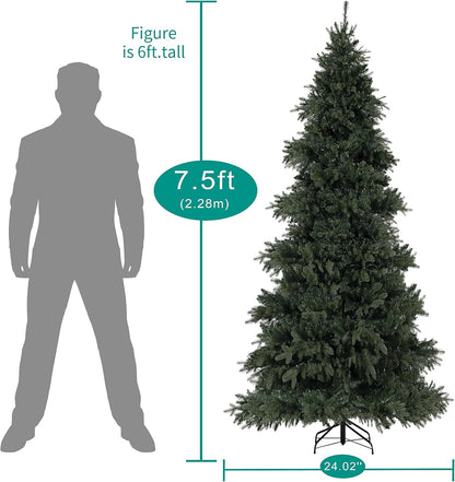 Naomi Home 7.5ft Rustic Christmas Tree with Lights, Realistic Classic Prelit with 3661 Branch Tips