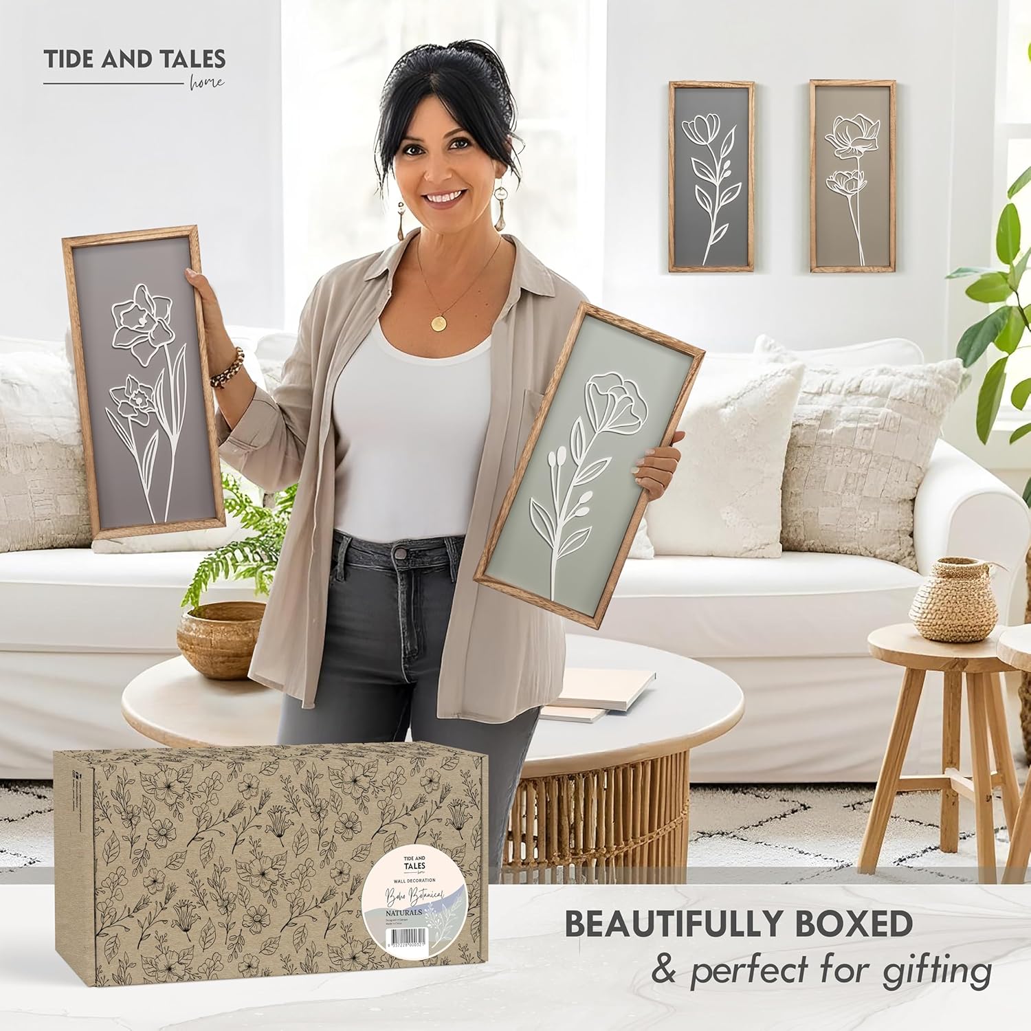 3D Wooden Floral Bathroom Wall Decor (Set of 4) Lightweight, Ready-to-Hang Framed Wall Art For