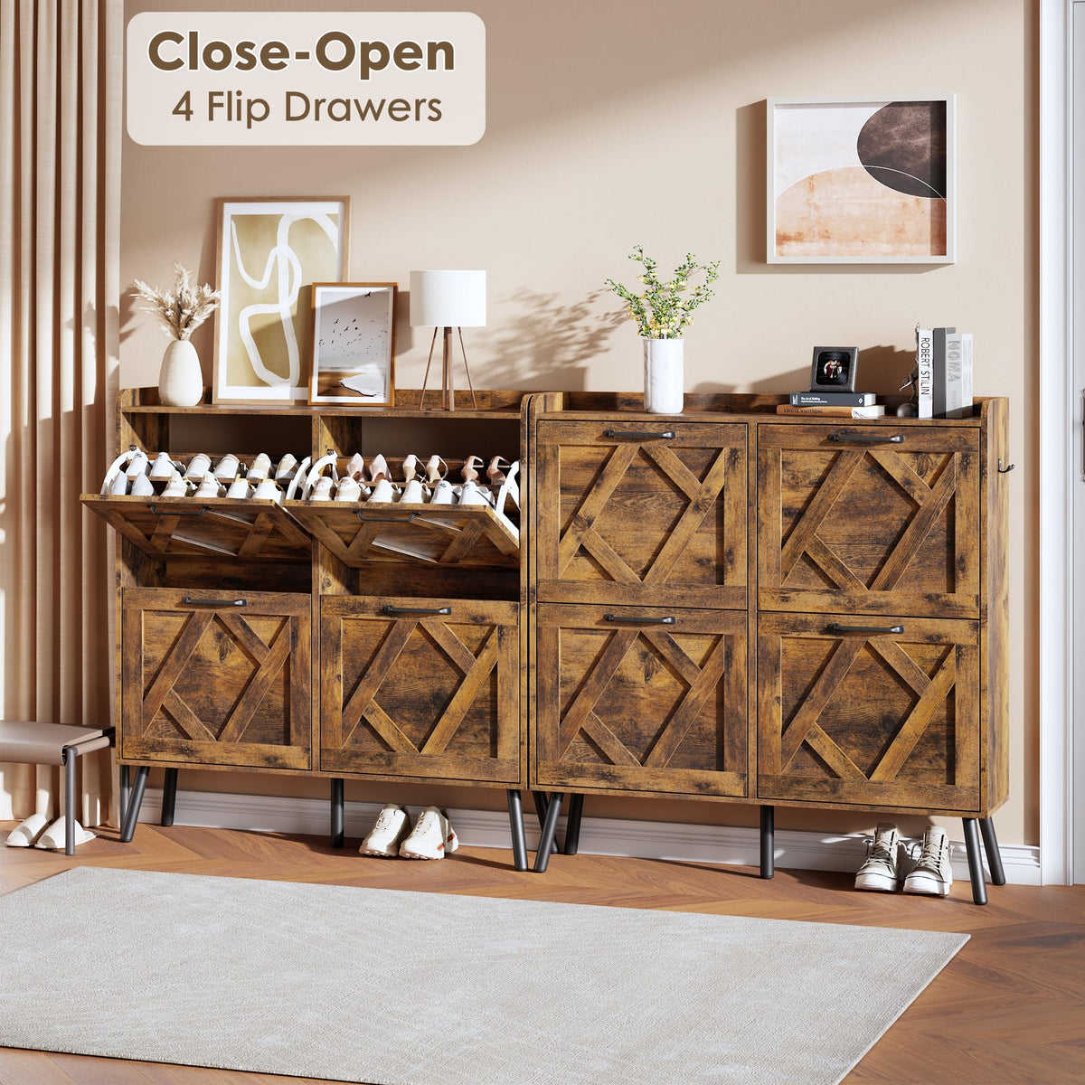 Nicetree Shoe Cabinet Storage for Entryway, Freestanding Shoe Storage Cabinet, Farmhouse Narrow
