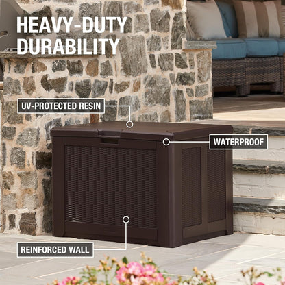 Rubbermaid Medium Resin Outdoor Storage Deck Box (74 Gal) Weather Resistant Brown Deck Organization