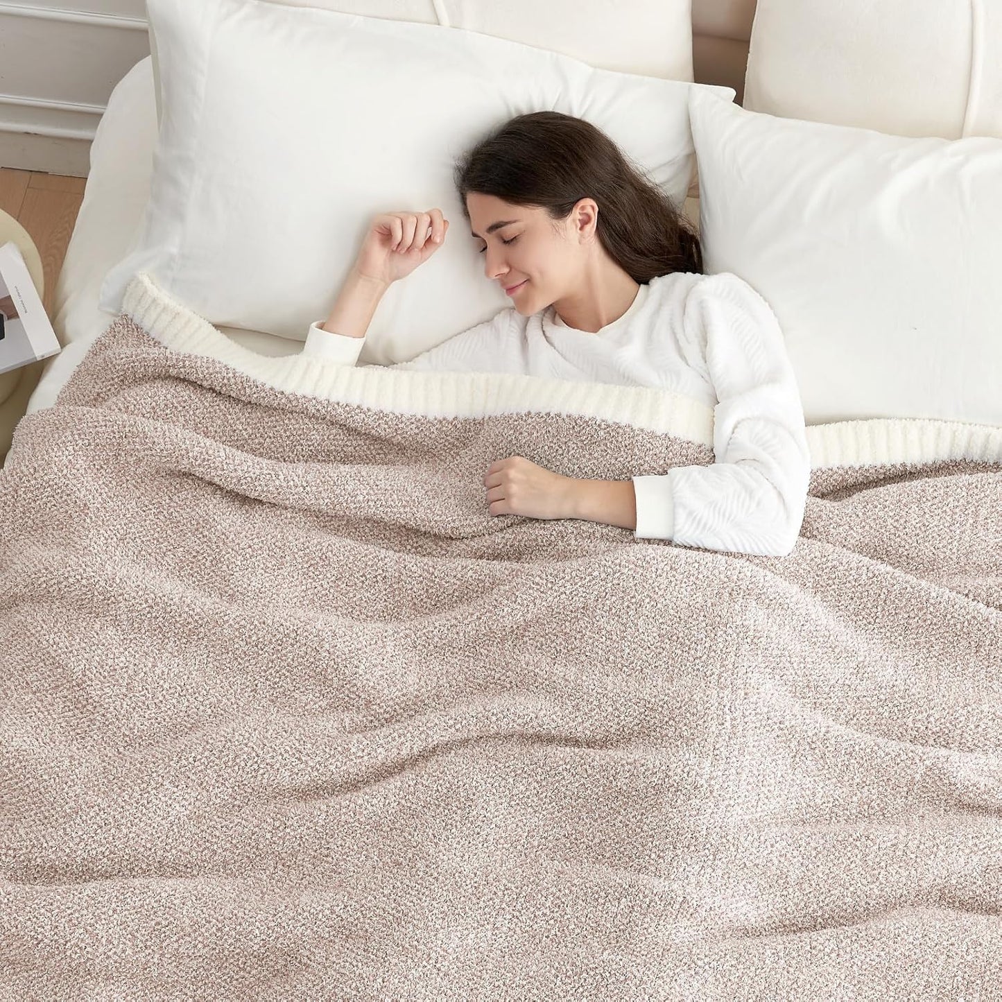 Snuggle Sac Queen Size Bedding Blanket Taupe,Super Soft Warm Microfiber Blankets Cozy Knit Fuzzy