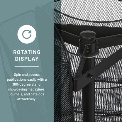 Safco Onyx Rotating Mesh Magazine Holder, Display Rack with 30 Pockets, Brochure Organizer