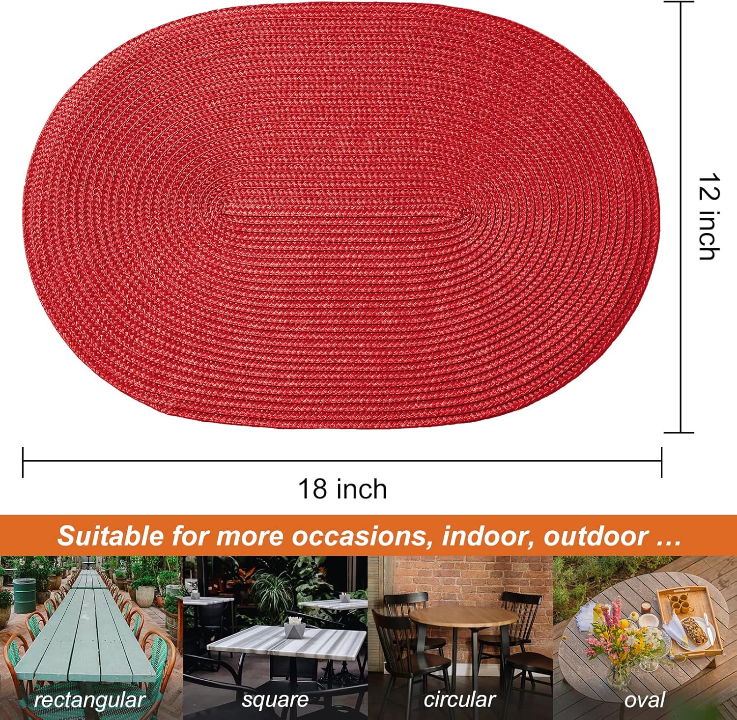 AHHFSMEI Placemats Set of 6 for Dining Table Washable Woven Vinyl Non-Slip 18x12 inches Placemat