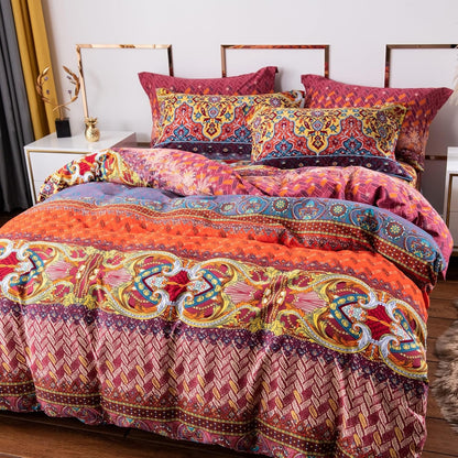 ABREEZE Bohemian Duvet Cover Set Colorful Orange Boho Retro Bedding Set Damask Paisley Cotton Duvet