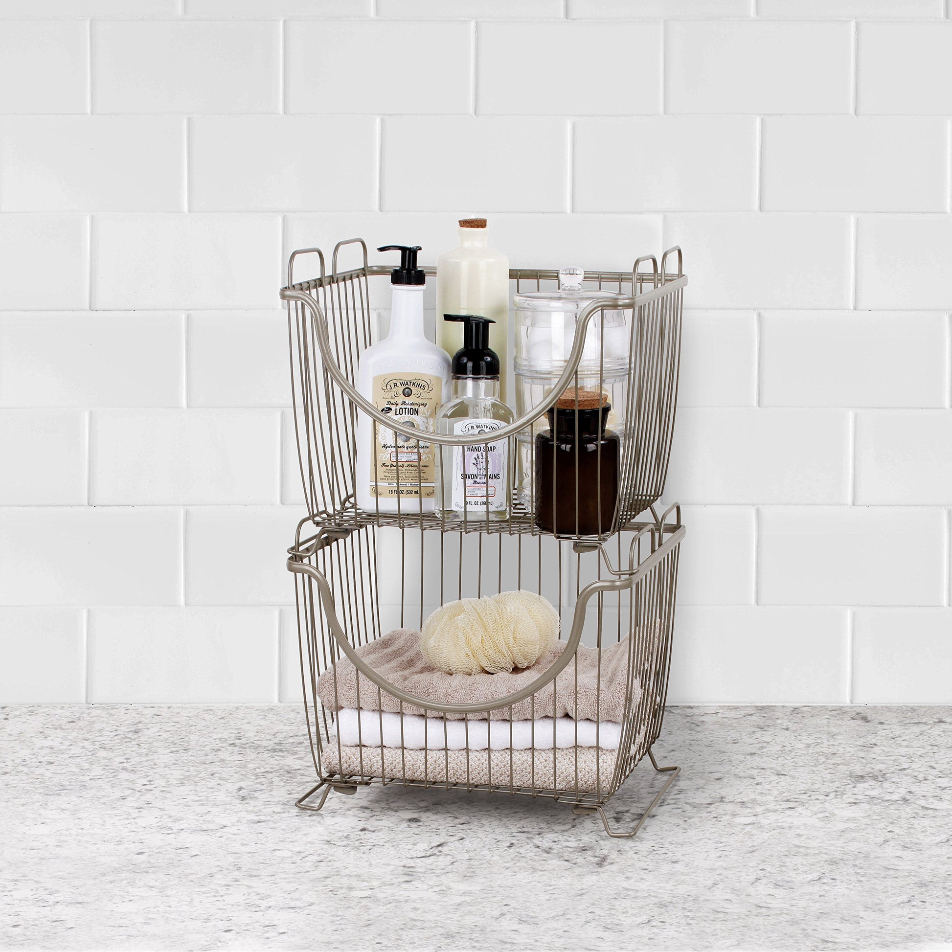 Spectrum Ashley Small Stackable Wire Baskets for Pantry & Kitchen Counter Organizer, Stacking Fruit