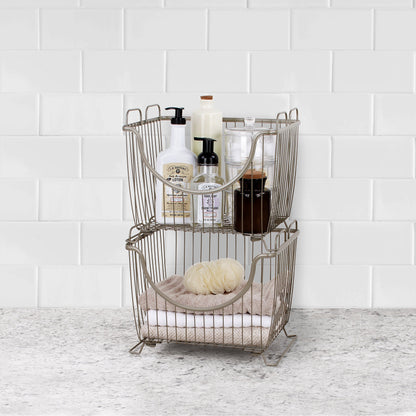 Spectrum Ashley Small Stackable Wire Baskets for Pantry & Kitchen Counter Organizer, Stacking Fruit