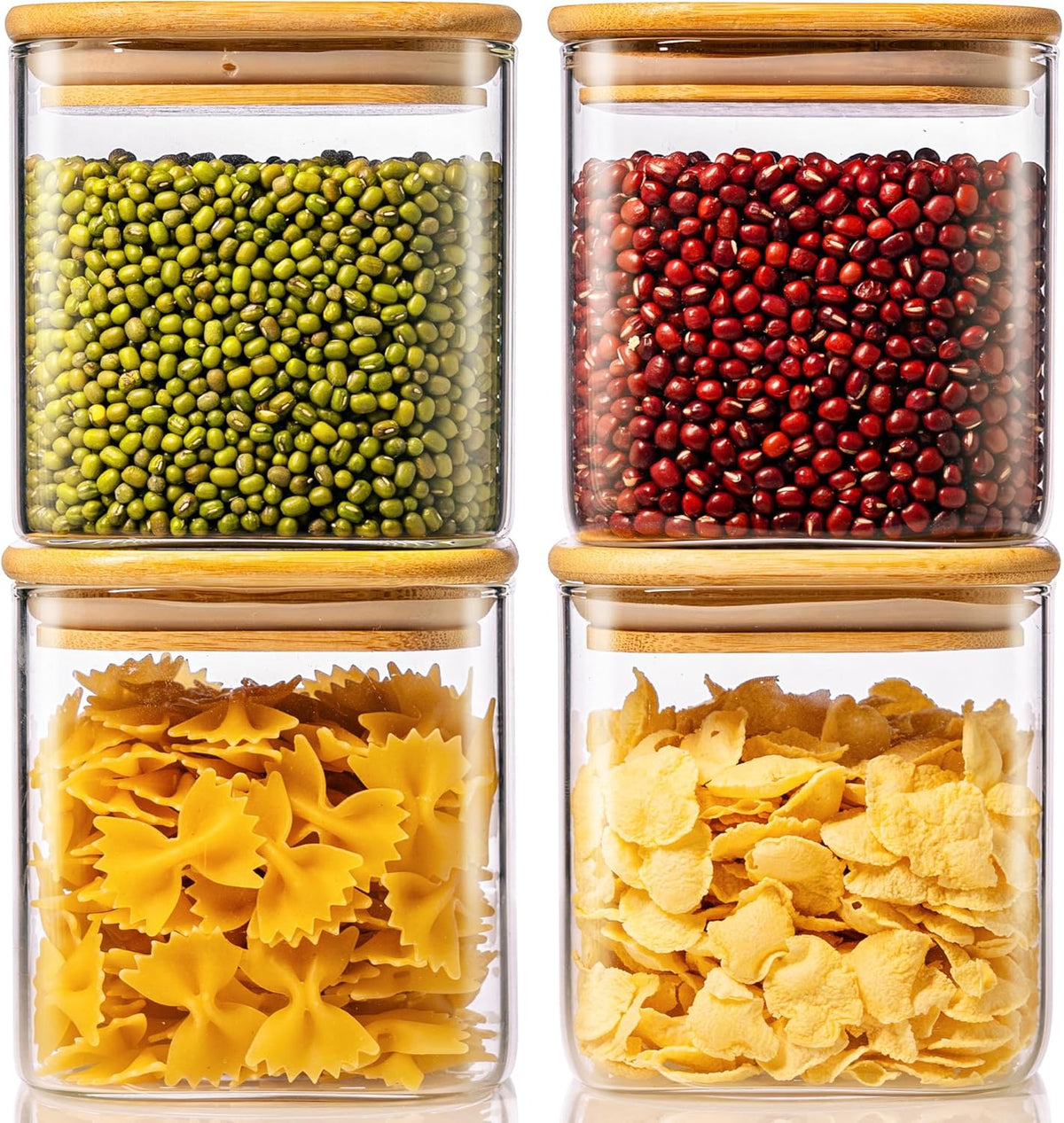 27oz - 4 Pack Square Glass Jars with Bamboo Lids, Glass Food Storage Containers with Airtight Lids