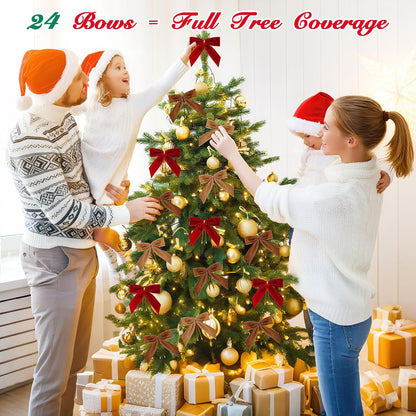 Camel Velvet Bows for Christmas Tree Decorations, 24 Pcs Premium Velvet Ribbon Bows, Christmas Tree