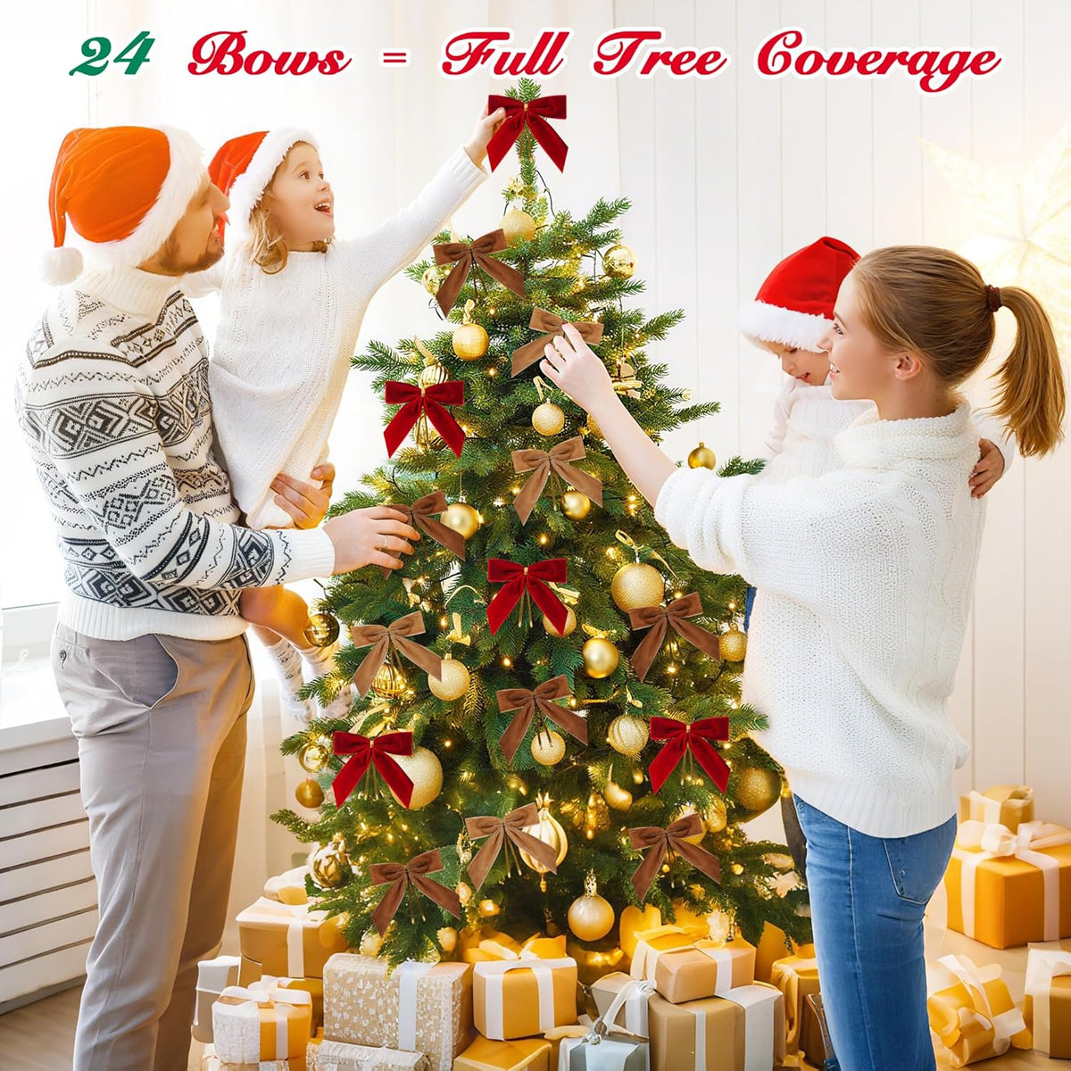 Burgundy Velvet Bows for Christmas Tree Decorations, 24 Pcs Premium Velvet Ribbon Bows, Christmas
