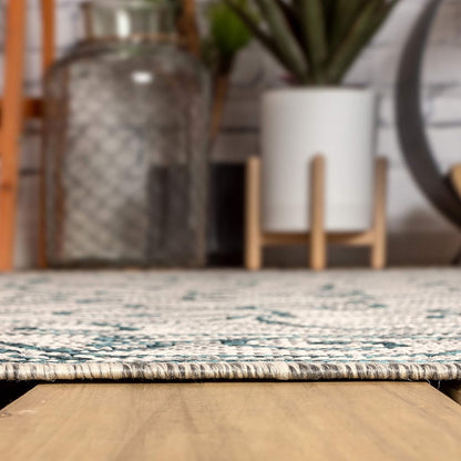 JONATHAN Y Vintage Filigree Indoor Outdoor Area Rug 5X8 Gray/Teal, Charleston Textured Weave for