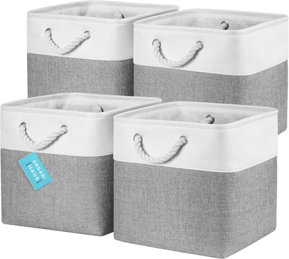 OrganiHaus 12x12 Cube Storage Bins 4 Pack, Foldable Cube Storage Organizer w/ Rope Handles