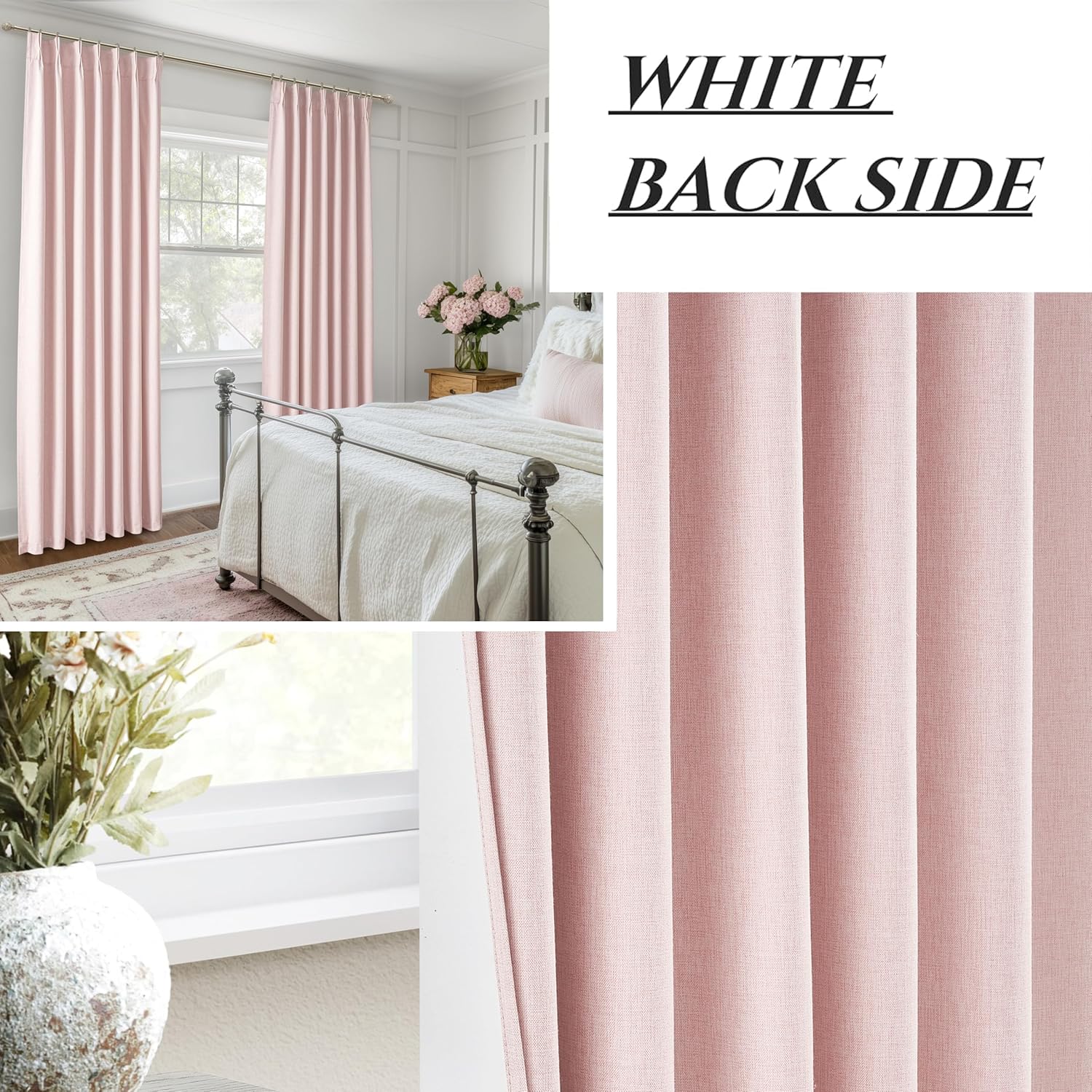 Baby Pink Modern Pinch Pleated Curtains & Drapes 84 Inch Length 2 Panels Set for Living Room