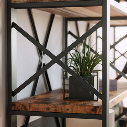 IRONCK Bookshelf Double Wide 6-Tier 76" H, Open Large Bookcase, Industrial Style Shelves, Wood and