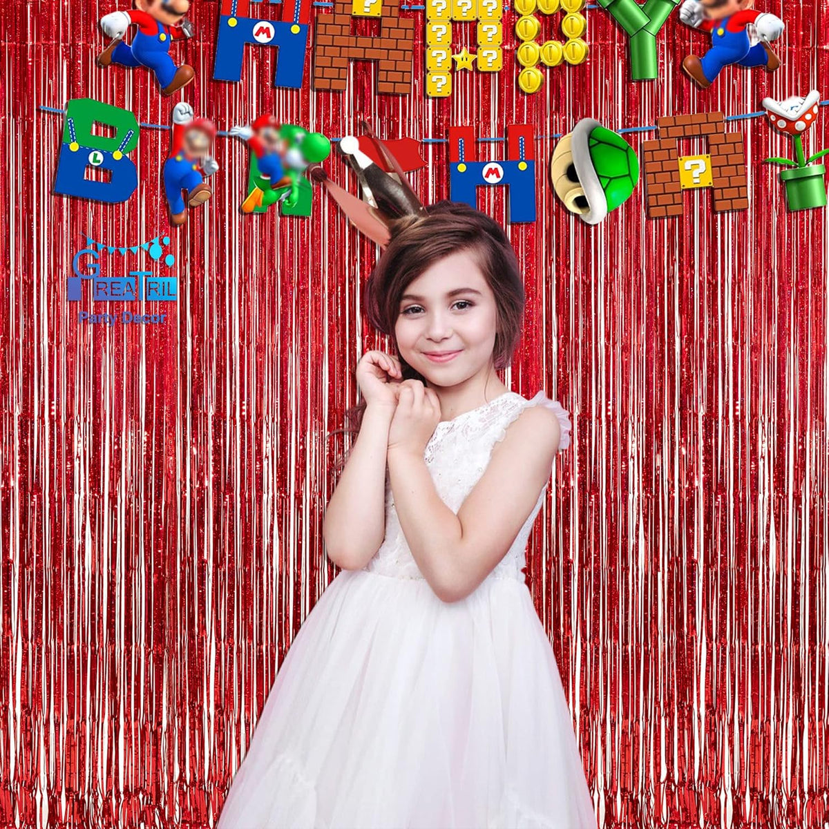 GREATRIL Red Fringe Curtains Party Streamers Backdrop Foil Tinsel Curtain Decoration for Stranger
