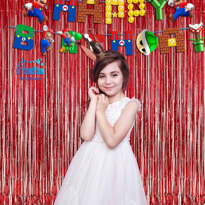 GREATRIL Red Fringe Curtains Party Streamers Backdrop Foil Tinsel Curtain Decoration for Stranger