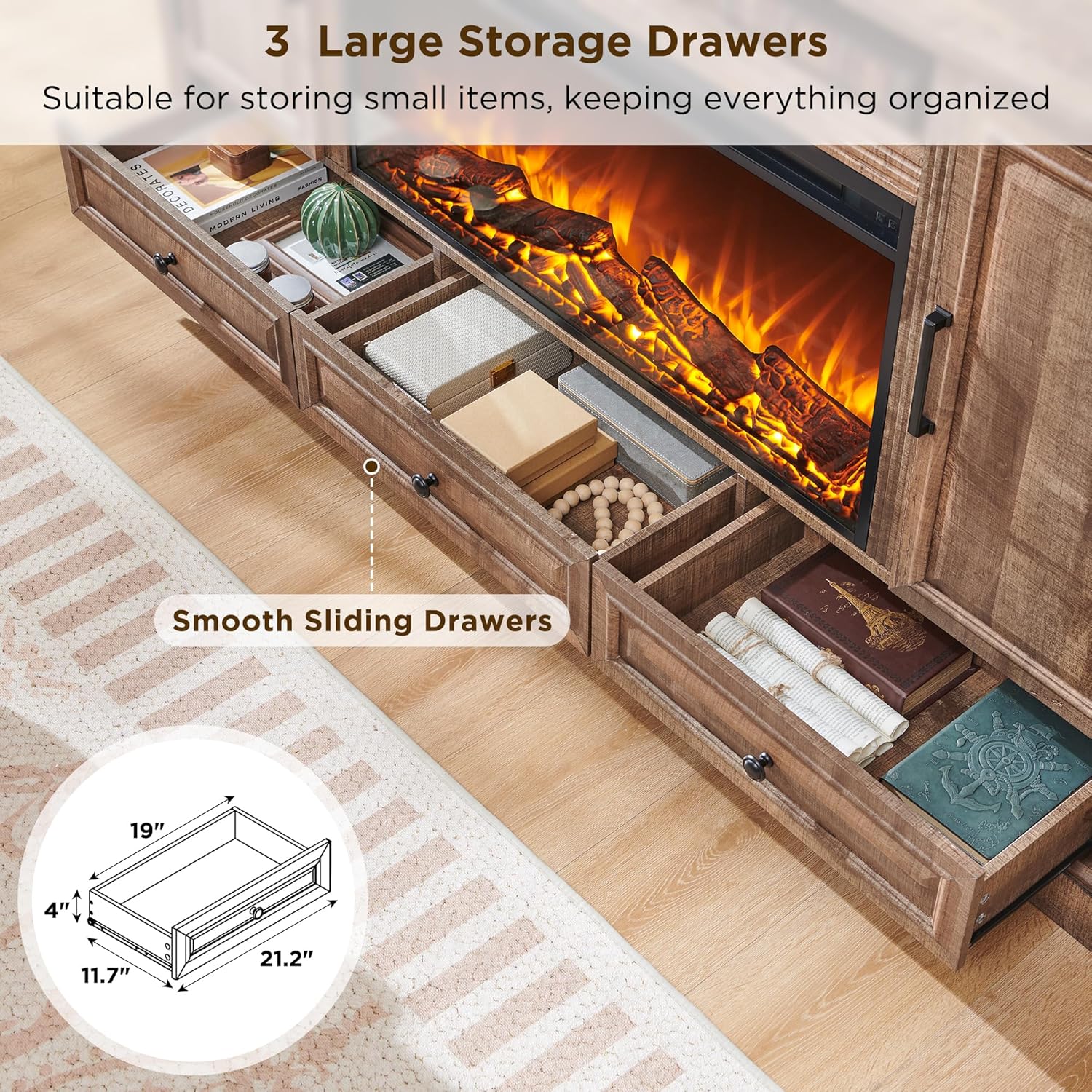 Fireplace TV Stand for 80 Inch TV, 35.7" Tall Farmhouse Entertainment Center W/36'' Electric