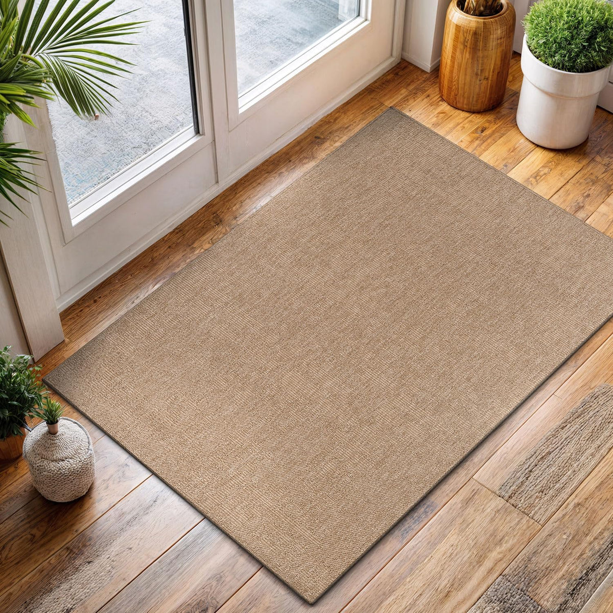 CAMILSON Easy Jute Rug 2x3, Indoor Outdoor Natural Color Fiber Area Rugs for Living Room and