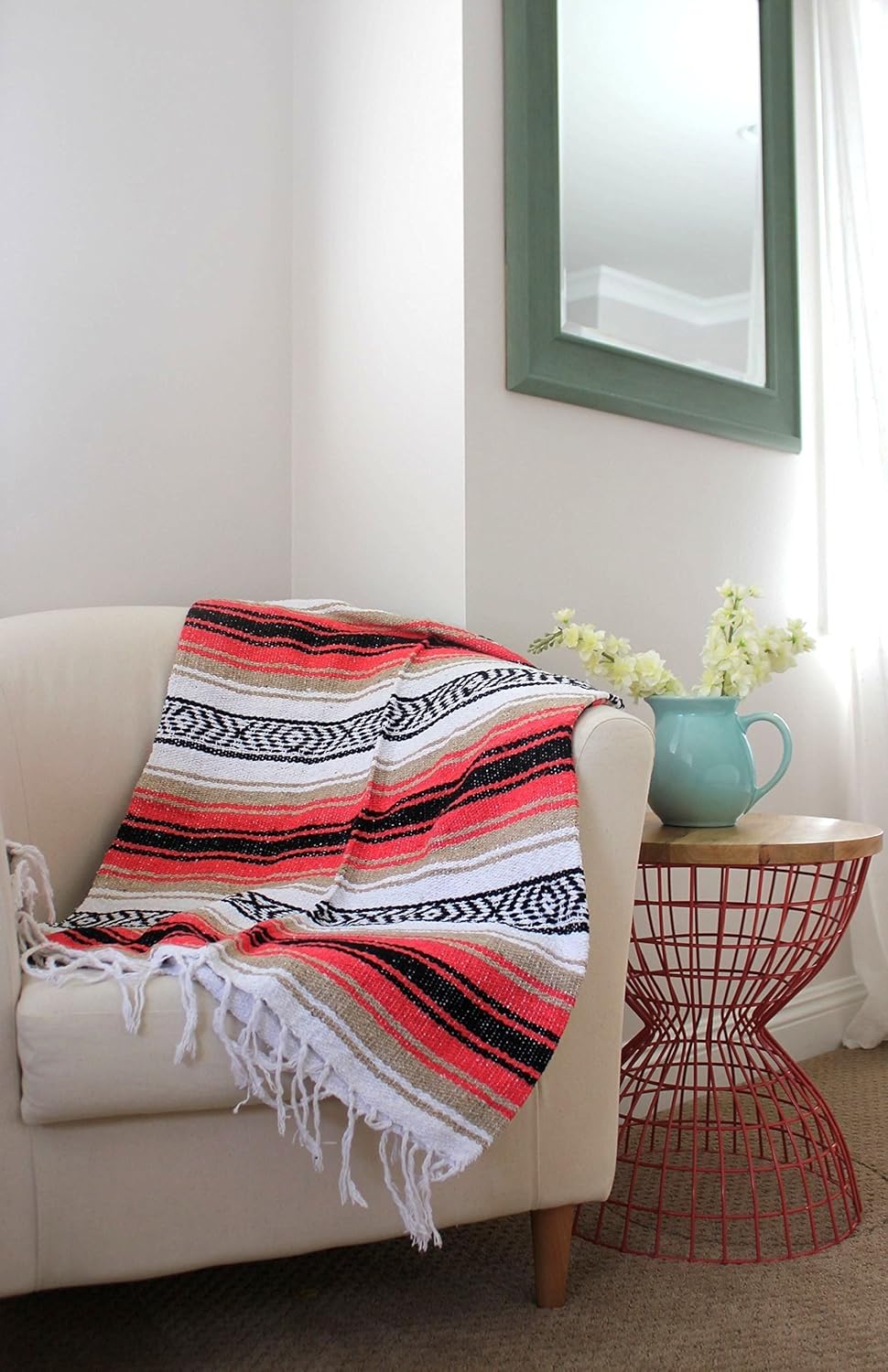 Del Mex Classic Mexican Blanket, Large Authentic Woven Falsa Throw (70"x50"), Artisan Southwest